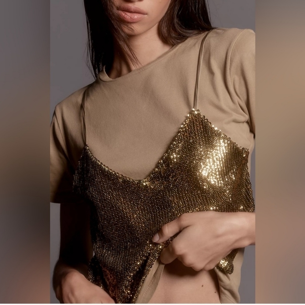 NWT Le Superbe by Anthropologie BirdieSequin Tee Sz M - Picture 2 of 9